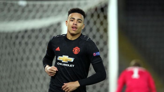 Mason Greenwood LINZ, AUSTRIA - MARCH 12: (FREE FOR EDITORIAL USE) In this handout image provided by UEFA, Mason Greenwood of Manchester United celebrates after scoring his teams fourth goal during the UEFA Europa League round of 16 first leg match between LASK and Manchester United at Linzer Stadion on March 12, 2020 in Linz, Austria. The match is played behind closed doors as a precaution against the spread of COVID-19 (Coronavirus). (Photo by UEFA - Handout/UEFA via Getty Images )
