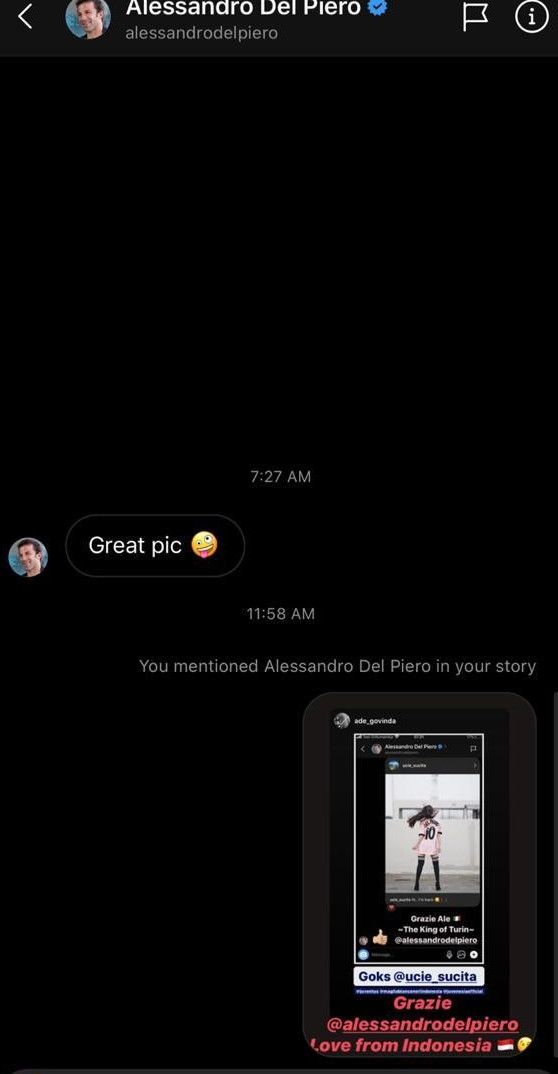 Ucie Sucita dikomen Alexandro Del Piero