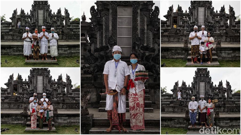 Semangat Umat Hindu Beribadah di Era New Normal Sejumlah umat Hindu di kawasan Pura Dalem Purnajati Tanjung Puri, Jakut, tengah menunaikan sembahyang di Perayaan Hari Raya Saraswati