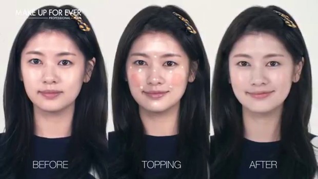 Topping Makeup Jung So-min/sumber: youtube.com/Jung So Min Turkey Tampilan topping makeup ala Jung So-min yang mengaplikasikan ketiga item makeup secara bersaman.