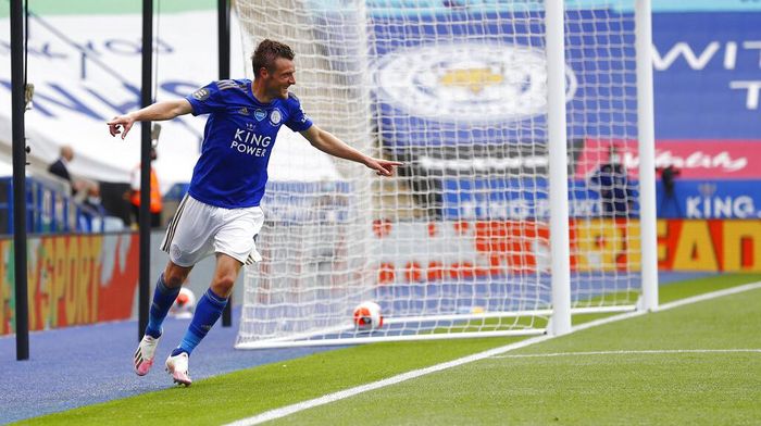 Jamie Vardy Leicesters Jamie Vardy celebrates after scoring during the English Premier League soccer match between Leicester City and Crystal Palace at the King Power stadium in Leicester, England, Saturday, Dec. 4, 2020. (Jason Cairnduff/Pool via AP)
