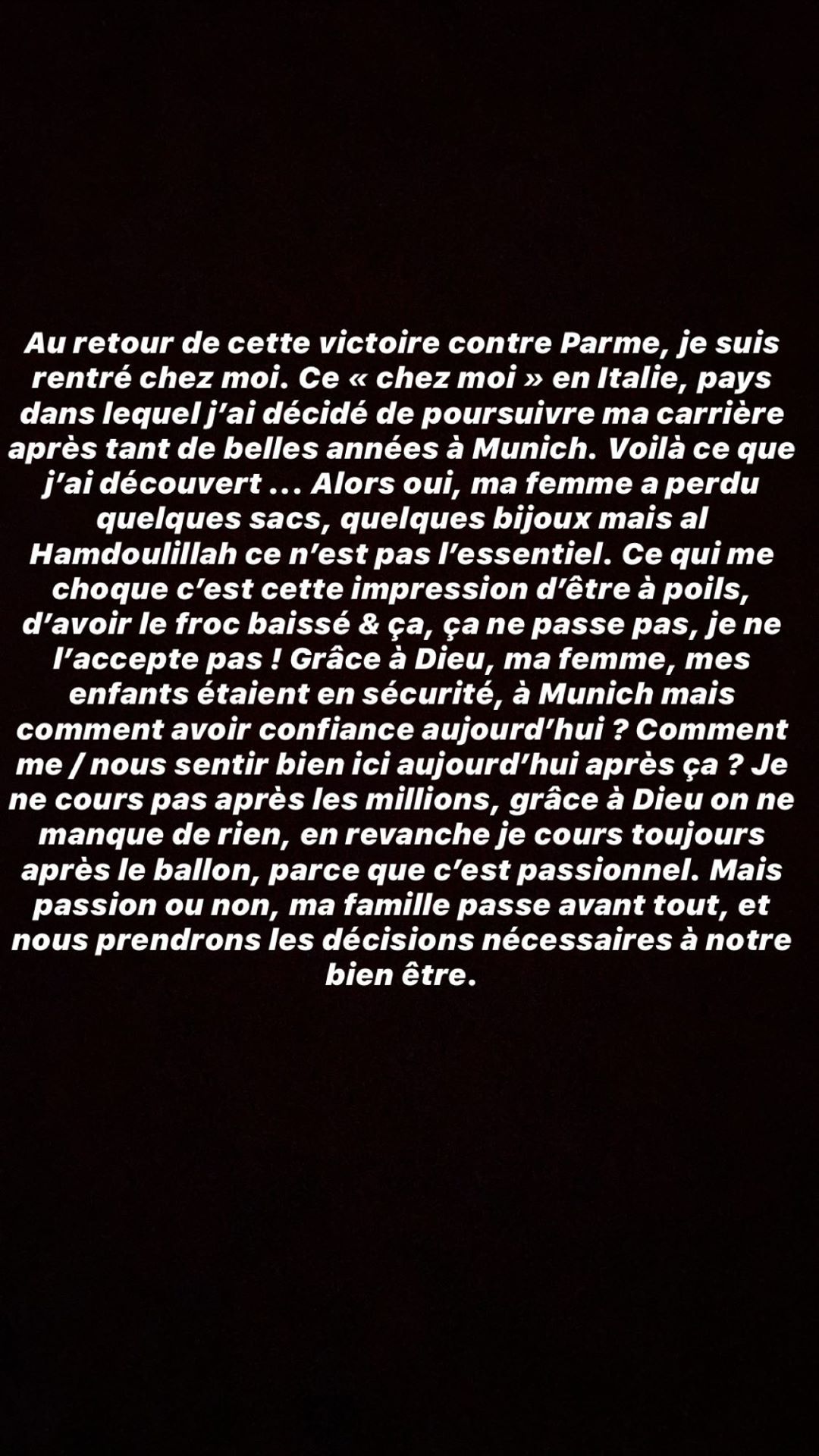 Unggahan Franck Ribery di Instagram Story usai rumahnya di Florence disatroni perampok.