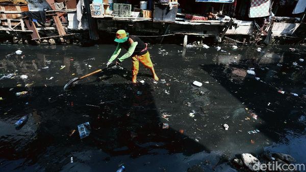 Jorok Banget! Kali Krukut Bawah Hitam Pekat
