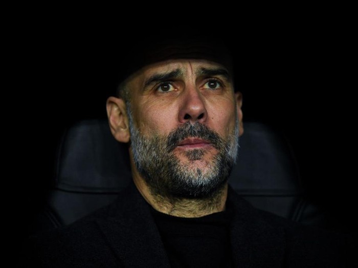 MADRID, SPAIN - FEBRUARY 26: Josep Guardiola, manager of Manchester City FC looks on during the UEFA Champions League round of 16 first leg match between Real Madrid and Manchester City at Bernabeu on February 26, 2020 in Madrid, Spain. (Photo by David Ramos/Getty Images)
