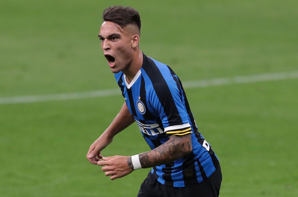 MILAN, ITALY - JUNE 21:  Lautaro Martinez of FC Internazionale celebrates his goal during the Serie A match between FC Internazionale and UC Sampdoria at Stadio Giuseppe Meazza on June 21, 2020 in Milan, Italy.  (Photo by Emilio Andreoli/Getty Images)