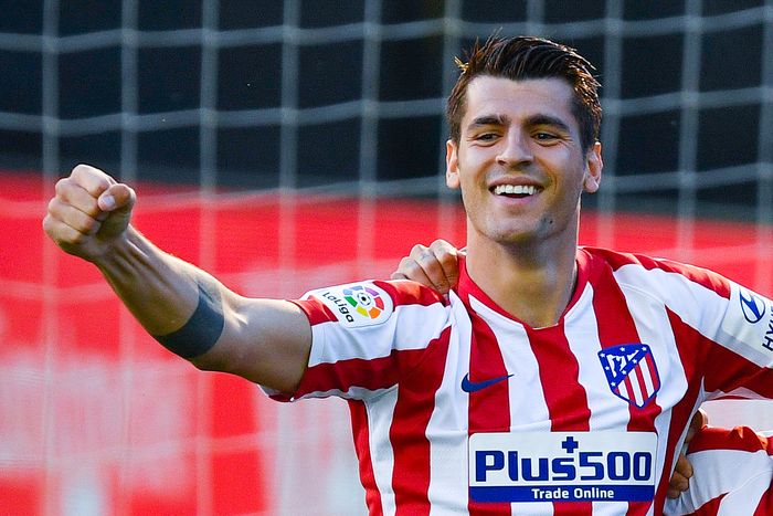 Alvaro Morata VIGO, SPAIN - JULY 07: Alvaro Morata of Atletico de Madrid celebrates after scoring his teams first goal during the Liga match between RC Celta de Vigo and Club Atletico de Madrid at Abanca-Balaídos on July 07, 2020 in Vigo, Spain. Football Stadiums around Europe remain empty due to the Coronavirus Pandemic as Government social distancing laws prohibit fans inside venues resulting in all fixtures being played behind closed doors. (Photo by Octavio Passos/Getty Images)