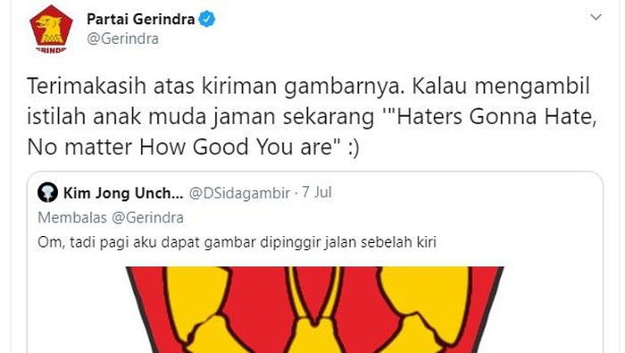 Capture Twitter Gerindra membalas cuitan logo garuda diganti lobster (Dok. Screenshot Twitter Gerindra)