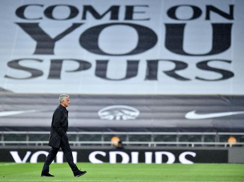 LONDON, ENGLAND - JUNE 19:  Jose Mourinho, Manager of Tottenham Hotspur walks out prior to the Premier League match between Tottenham Hotspur and Manchester United at Tottenham Hotspur Stadium on June 19, 2020 in London, England. (Photo by Glyn Kirk/ Pool via Getty Images)