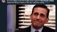 MU menang 3-0 atas Villa dengan Bruno Fernandes mencetak satu gol dan satu assist buat Paul Pogba. Lihat gol Pogba, fans MU sampai terharu? (Foto: screenshot Internet/Twitter)
