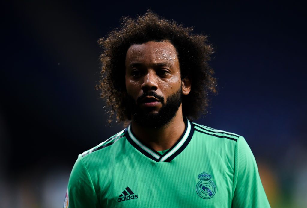 BARCELONA, SPAIN - JUNE 28: Marcelo Vieira of Real Madrid CF looks on during the Liga match between RCD Espanyol and Real Madrid CF at RCDE Stadium on June 28, 2020 in Barcelona, Spain. (Photo by David Ramos/Getty Images)