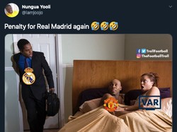 Yang ini meledek VAR, dalam sebuah kisah cinta segitiga antara Madrid dan MU. (Foto: internet/Twitter)