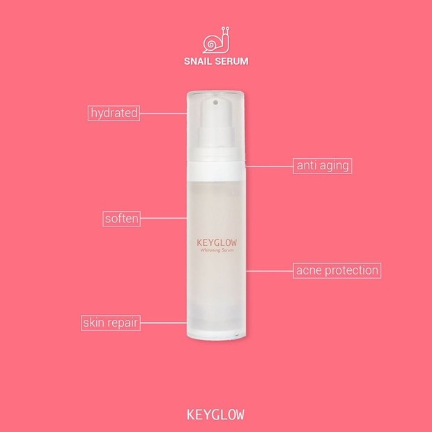 Snail Serum Keyglow/instagram.com/keyglow.ind/ Keyglow hadirkan Snail Serum dengan dua fungsi utama yaitu brightening dan anti-wrinkle.