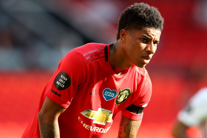 MANCHESTER, ENGLAND - JUNE 24: Marcus Rashford of Manchester United during the Premier League match between Manchester United and Sheffield United at Old Trafford on June 24, 2020 in Manchester, England. (Photo by Michael Steele/Getty Images)