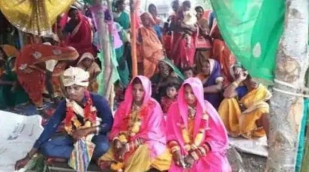 Sandeep Uike dan dua wanita yang dinikahinya secara bersamaan.