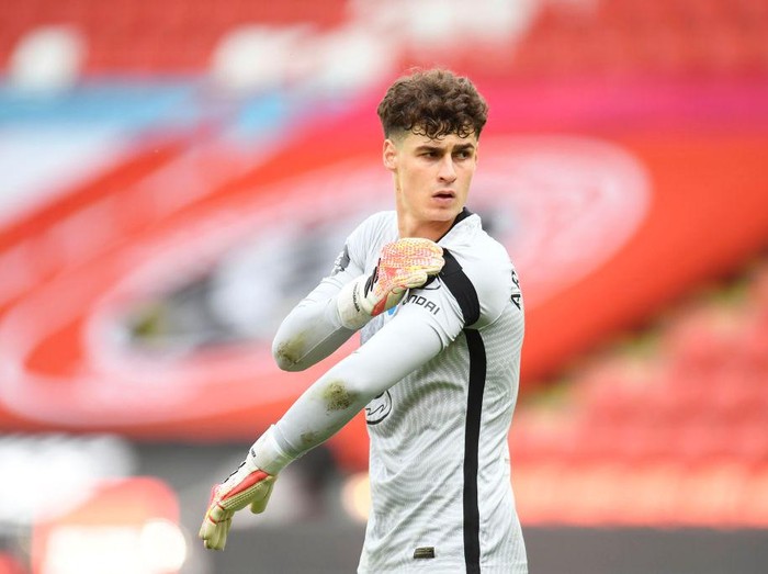 SHEFFIELD, ENGLAND - JULY 11: Kepa Arrizabalaga of Chelsea looks on during the Premier League match between Sheffield United and Chelsea FC at Bramall Lane on July 11, 2020 in Sheffield, England. Football Stadiums around Europe remain empty due to the Coronavirus Pandemic as Government social distancing laws prohibit fans inside venues resulting in all fixtures being played behind closed doors. (Photo by Peter Powell/Pool via Getty Images)