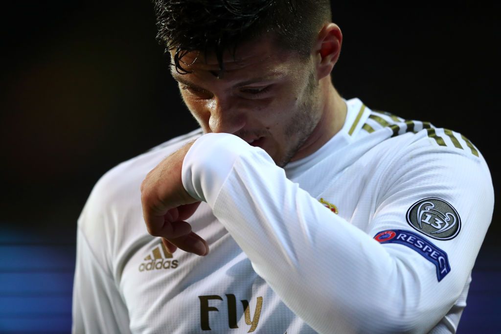 BRUGGE, BELGIUM - DECEMBER 11: Luka Jovic of Real Madrid looks dejected after being substituted during the UEFA Champions League group A match between Club Brugge KV and Real Madrid at Jan Breydel Stadium on December 11, 2019 in Brugge, Belgium. (Photo by Dean Mouhtaropoulos/Getty Images)