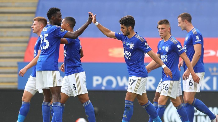 LEICESTER, ENGLAND - JULY 16:  during the Premier League match between Leicester City and Sheffield United at The King Power Stadium on July 16, 2020 in Leicester, England. Football Stadiums around Europe remain empty due to the Coronavirus Pandemic as Government social distancing laws prohibit fans inside venues resulting in all fixtures being played behind closed doors. (Photo by Catherine Ivill/Getty Images)