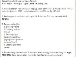 Viral Pesan Warga Tak Bermasker Didenda Rp 100 Ribu, Ganjar: Itu di Jabar