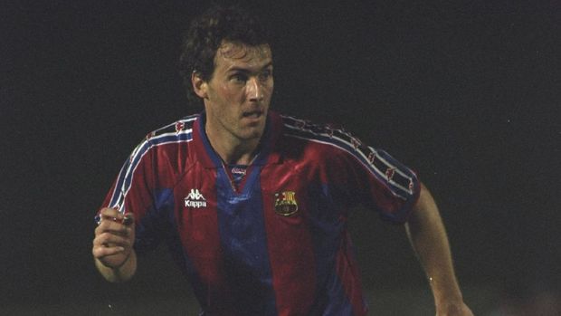 28 Aug 1996:  Laurent Blanc of Barcelona in action during a Spanish Friendly match against Athletico Madrid in Spain.    Mandatory Credit: Clive  Brunskill/Allsport