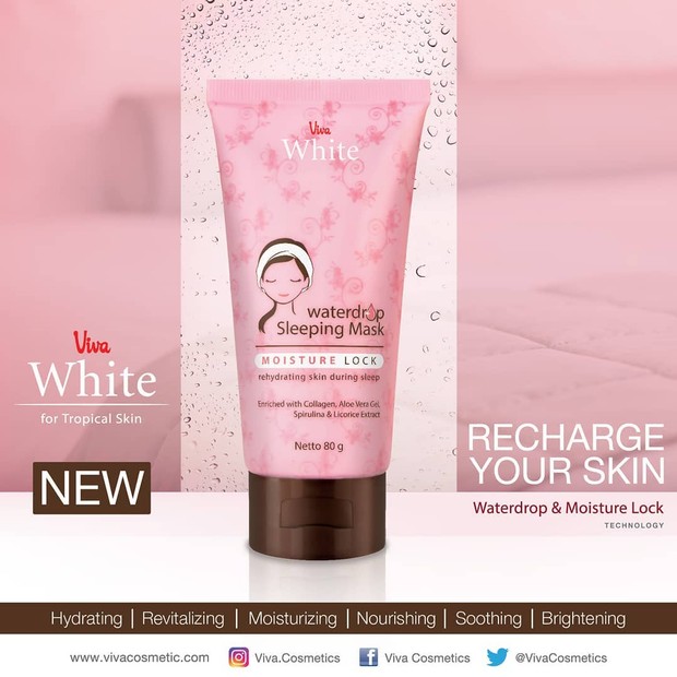 Viva Waterdrop Sleeping Mask juga menggunakan teknologi moisture lock yang mampu mengunci kelembapan kulit sepanjang malam.