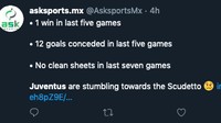 Statistik Juve di beberapa laga terakhir memang tak oke. (Foto: internet/Twitter)
