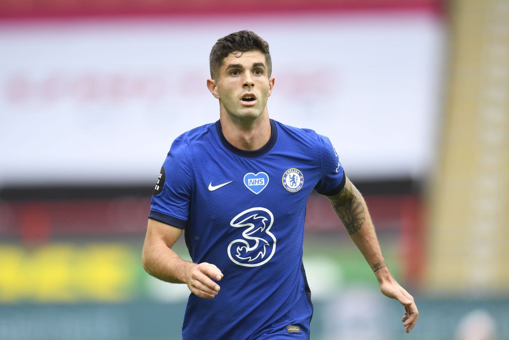 SHEFFIELD, ENGLAND - JULY 11: Christian Pulisic of Chelsea looks on during the Premier League match between Sheffield United and Chelsea FC at Bramall Lane on July 11, 2020 in Sheffield, England. Football Stadiums around Europe remain empty due to the Coronavirus Pandemic as Government social distancing laws prohibit fans inside venues resulting in all fixtures being played behind closed doors. (Photo by Peter Powell/Pool via Getty Images)