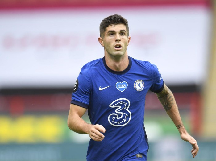 SHEFFIELD, ENGLAND - JULY 11: Christian Pulisic of Chelsea looks on during the Premier League match between Sheffield United and Chelsea FC at Bramall Lane on July 11, 2020 in Sheffield, England. Football Stadiums around Europe remain empty due to the Coronavirus Pandemic as Government social distancing laws prohibit fans inside venues resulting in all fixtures being played behind closed doors. (Photo by Peter Powell/Pool via Getty Images)