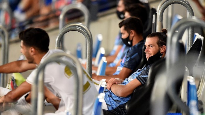 MADRID, SPAIN - JULY 10: Gareth Bale of Real Madrid sits on the bench before the Liga match between Real Madrid CF and Deportivo Alaves at Estadio Alfredo Di Stefano on July 10, 2020 in Madrid, Spain. (Photo by Denis Doyle/Getty Images)