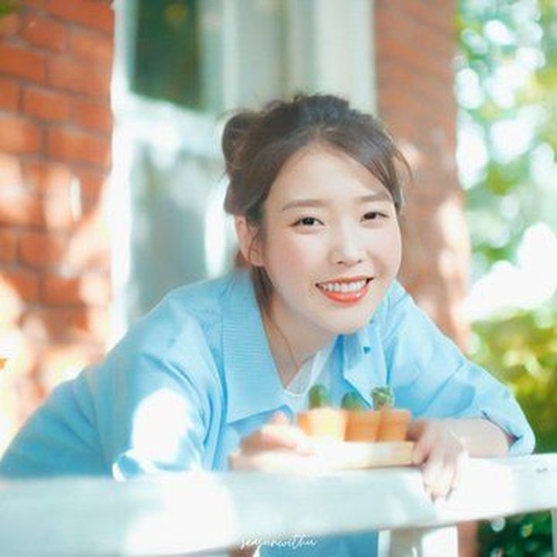 IU dengan Kemeja Biru Twitter