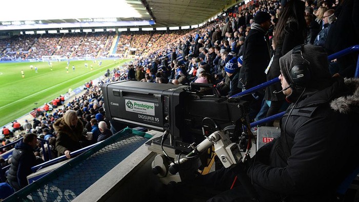LEICESTER, ENGLAND - FEBRUARY 27:  A general view of a TV camera during the Barclays Premier League match between Leicester City and Norwich City at The King Power Stadium on February 27, 2016 in Leicester, England.  (Photo by Michael Regan/Getty Images)