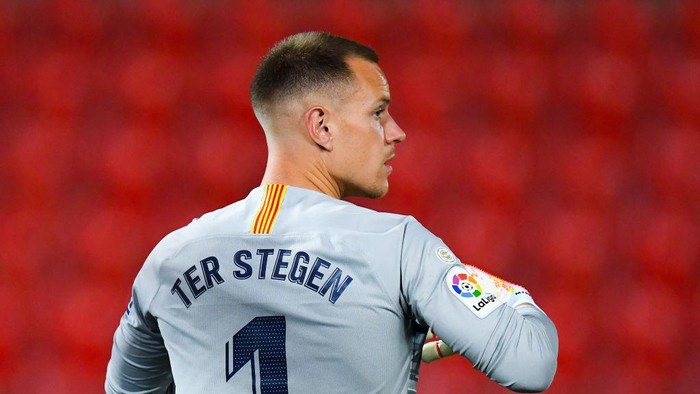 MALLORCA, SPAIN - JUNE 13: Marc-Andre ter Stegen of FC Barcelona looks on during the Liga match between RCD Mallorca and FC Barcelona at Estadio de Son Moix on June 13, 2020 in Mallorca, Spain. (Photo by David Ramos/Getty Images)