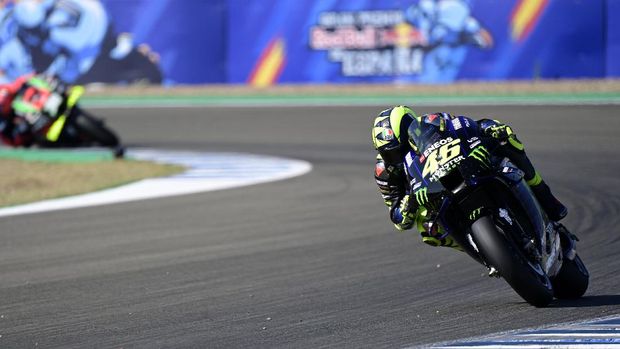 Monster Energy Yamaha's Italian rider Valentino Rossi takes part in the third MotoGP free practice session of the Andalucia Grand Prix at the Jerez race track in Jerez de la Frontera on July 25, 2020. (Photo by JAVIER SORIANO / AFP)
