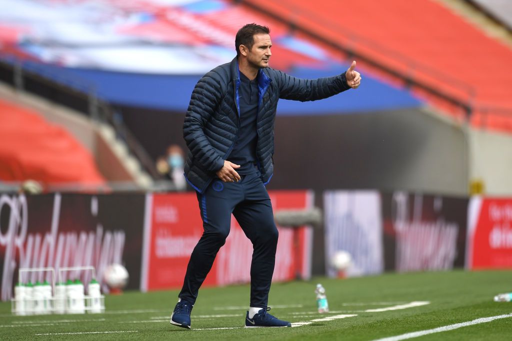LONDON, ENGLAND - JULY 19: Frank Lampard, Manager of Chelsea reacts during the FA Cup Semi Final match between Manchester United and Chelsea at Wembley Stadium on July 19, 2020 in London, England. Football Stadiums around Europe remain empty due to the Coronavirus Pandemic as Government social distancing laws prohibit fans inside venues resulting in all fixtures being played behind closed doors. (Photo by Andy Rain/Pool via Getty Images)