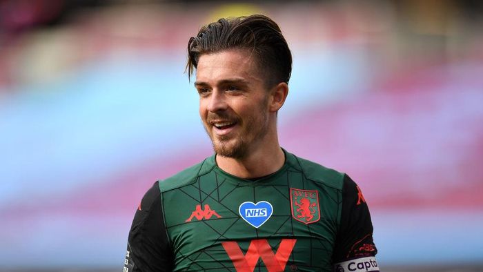 Jack Grealish LONDON, ENGLAND - JULY 26: Jack Grealish of Aston Villa reacts during the Premier League match between West Ham United and Aston Villa at London Stadium on July 26, 2020 in London, England. (Photo by Justin Setterfield/Getty Images)