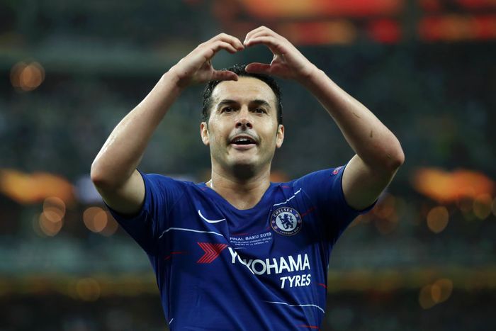 Pedro BAKU, AZERBAIJAN - MAY 29: Pedro of Chelsea celebrates after scoring his teams second goal during the UEFA Europa League Final between Chelsea and Arsenal at Baku Olimpiya Stadionu on May 29, 2019 in Baku, Azerbaijan. (Photo by Alex Grimm/Getty Images)