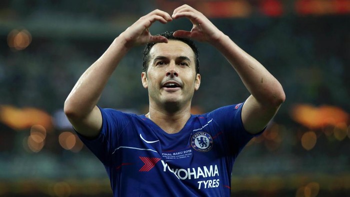 BAKU, AZERBAIJAN - MAY 29:  Pedro of Chelsea celebrates after scoring his teams second goal during the UEFA Europa League Final between Chelsea and Arsenal at Baku Olimpiya Stadionu on May 29, 2019 in Baku, Azerbaijan. (Photo by Alex Grimm/Getty Images)