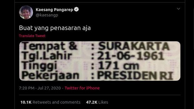 Unggahan Kaesang Pangarep