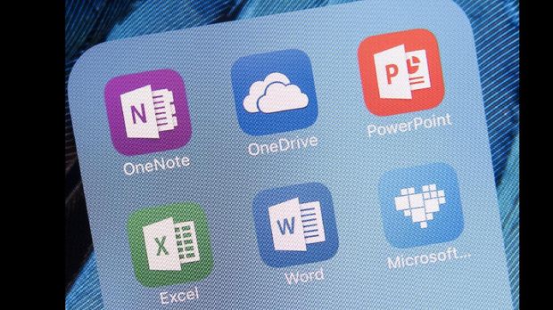 Antalya, Turkey - February 02, 2016 : A close up of an Apple iPhone 6S Plus screen showing  microsof apps, including OneNote,OneDrive, PowerPoint, Excel, Word, Microsoft Healing, Office 365 and Polaris Office. The iPhone 6S Plus is  designed by Apple Inc.