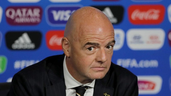 LYON, FRANCE - JULY 05:  FIFA president Gianni Infantino speaks during the FIFA Closing Press Conference at Stade de Lyon on July 05, 2019 in Lyon, France. (Photo by Elsa/Getty Images)