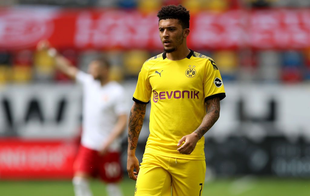 DUESSELDORF, GERMANY - JUNE 13: Jadon Sancho of Dortmund is seen during the Bundesliga match between Fortuna Duesseldorf and Borussia Dortmund at Merkur Spiel-Arena on June 13, 2020 in Duesseldorf, Germany. (Photo by Lars Baron/Getty Images)