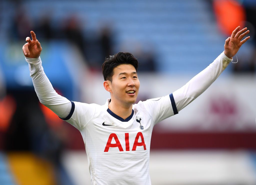 BIRMINGHAM, ENGLAND - FEBRUARY 16: Heung-Min Son of Tottenham Hotspur celebrates victory  during the Premier League match between Aston Villa and Tottenham Hotspur at Villa Park on February 16, 2020 in Birmingham, United Kingdom. (Photo by Laurence Griffiths/Getty Images)