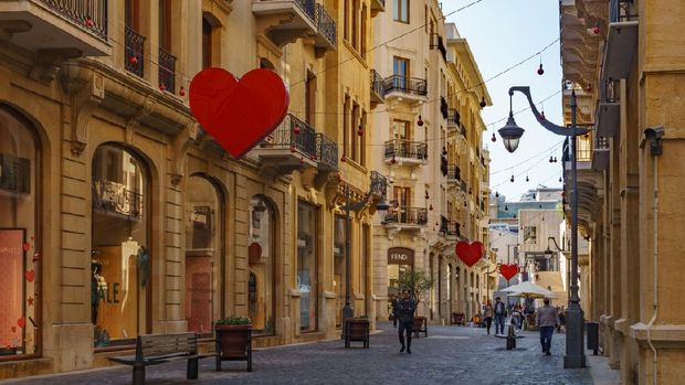 People walking in the beautiful street in Beirut Lebanon 2 February 2018