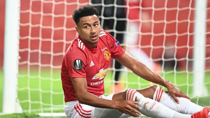 1264152561 MANCHESTER, ENGLAND - AUGUST 05: Jesse Lingard of Manchester United reacts during the UEFA Europa League round of 16 second leg match between Manchester United and LASK at Old Trafford on August 05, 2020 in Manchester, England. (Photo by Michael Regan/Getty Images)