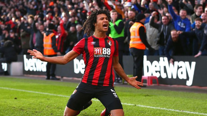 BOURNEMOUTH, ENGLAND - FEBRUARY 01: Nathan Ake of AFC Bournemouth celebrates after scoring his teams second goal during the Premier League match between AFC Bournemouth and Aston Villa at Vitality Stadium on February 01, 2020 in Bournemouth, United Kingdom. (Photo by Steve Bardens/Getty Images)