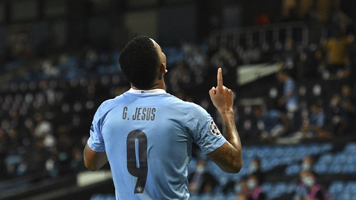 Gabriel Jesus dilaporkan sudah pulih menjelang laga Manchester City vs Olympiacos (Foto: Oli Scarff/Pool Photo via AP)
