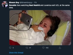 Ini meme fans Madrid dan Juve menangisi kandasnya klub kesayangan. (Foto: screenshot Internet/Twitter)