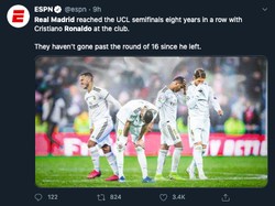 Yang ini paparan betapa Real Madrid sulit melaju di Liga Champions tanpa Ronaldo. (Foto: screenshot Internet/Twitter)