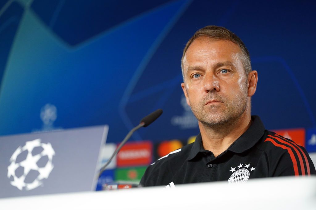 MUNICH, GERMANY - AUGUST 07: Hans-Dieter Flick, head coach of Bayern Muenchen, looks on during a press conference ahead of their UEFA Champions League round of 16 second leg match against Chelsea FC at Saebener Strasse training ground on August 07, 2020 in Munich, Germany. (Photo by FC Bayern - Handout/Getty Images)