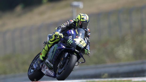 Italian rider Valentino Rossi competes during the MotoGP at the Czech Republic motorcycle Grand Prix at the Automotodrom Brno, in Brno, Czech Republic, Sunday, Aug. 9, 2020. (AP Photo/Petr David Josek)