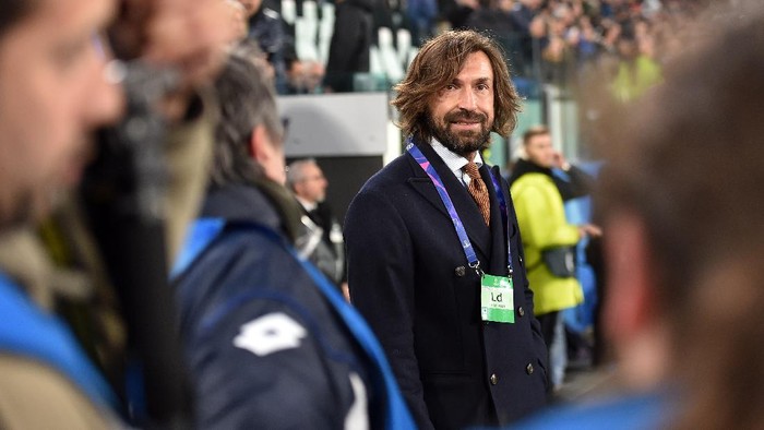 TURIN, ITALY - MARCH 12: Former Juventus player Andrea Pirlo is seen before the UEFA Champions League Round of 16 Second Leg match between Juventus and Club de Atletico Madrid at Allianz Stadium on March 12, 2019 in Turin, . (Photo by Tullio M. Puglia/Getty Images)